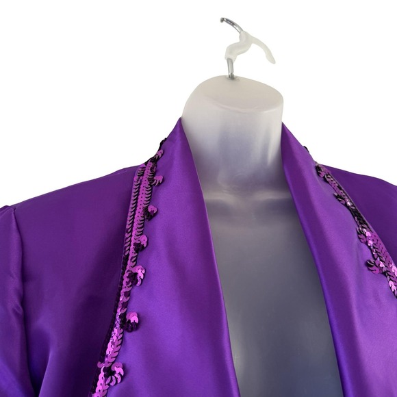 Saks Fifth Avenue Jacket Womens Large Purple Sequin Trim Shawl Collar Open Front - Picture 8 of 16